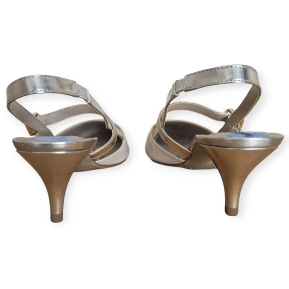 Ellen Tracy Bailey Beige Gold Slingback Kitten Heel Pump 7.5 - Picture 7 of 11